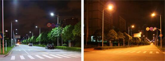 LED street lighting and high-pressure sodium lights